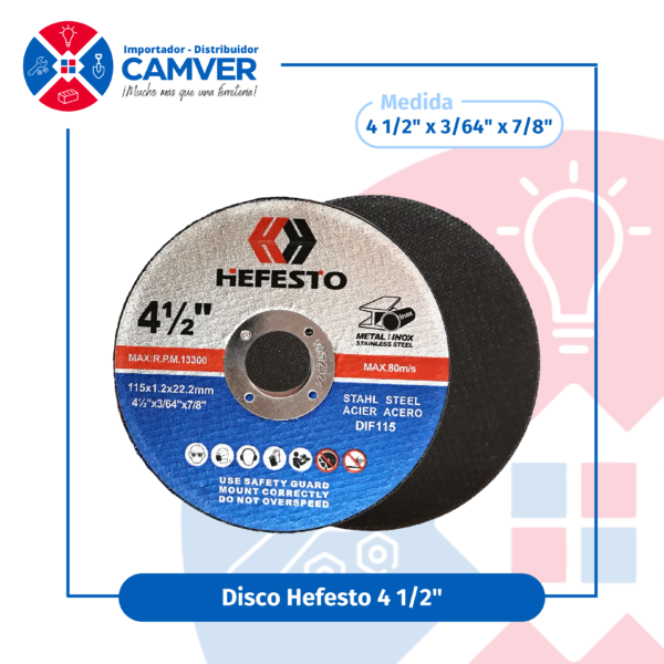 Disco de corte de acero 4 1/2″ x 7/8″ Hefesto