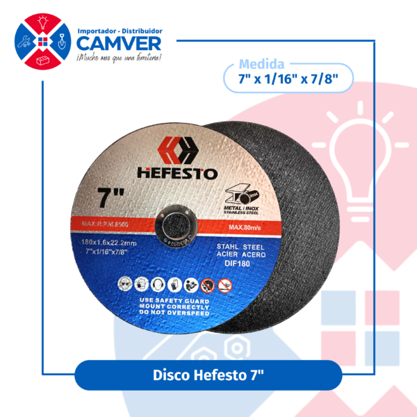 Disco de corte de acero 7″ x 7/8″ Hefesto