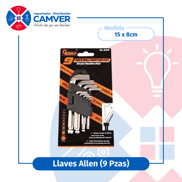 Set de llave Allen bola 9 piezas